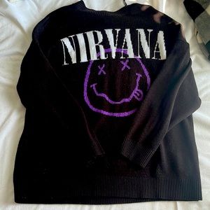 H&M Jacquard Knit Black Smile Oversized Nirvana Sweater